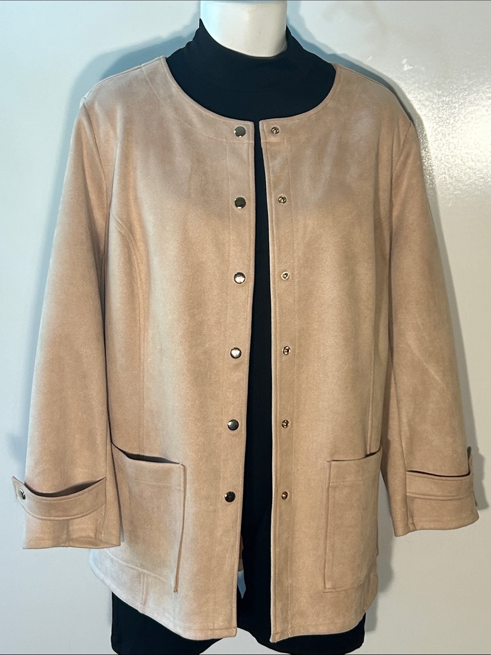 Bob Mackie Wearable Nude Faux Suede Jacket Vintage Minimalist Career Retro Old $